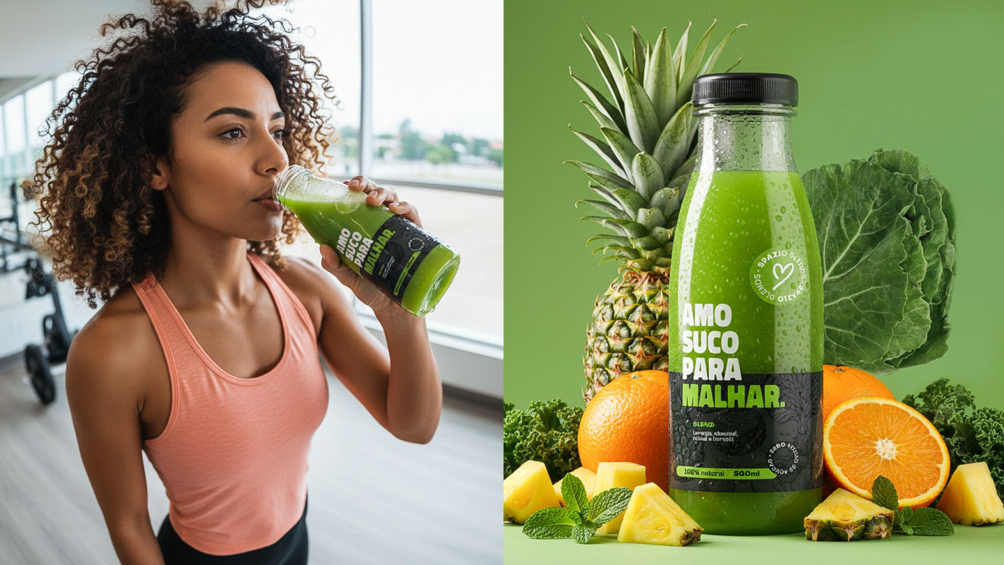 Amo Suco Para Malhar - laranja, abacaxi, couve e hortelã